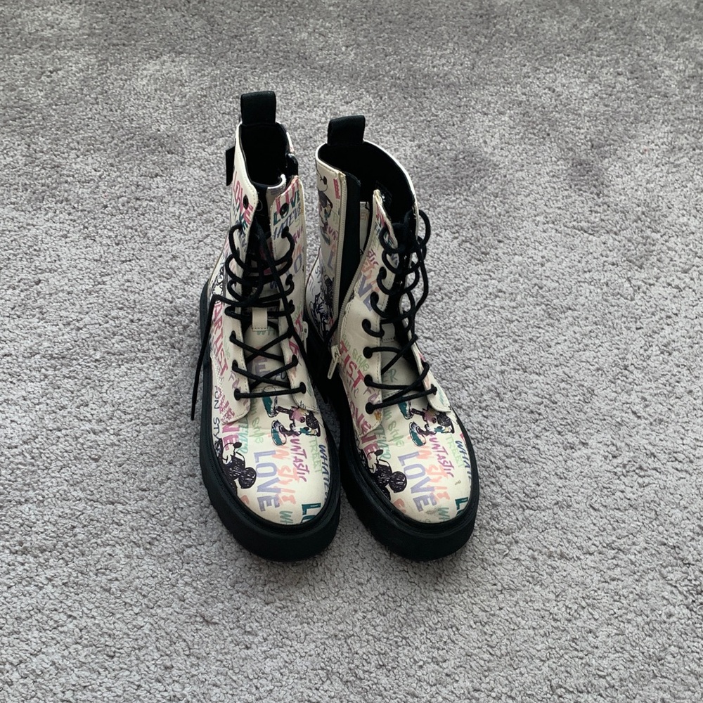 Zara Kids Cream and Black Combat Boots